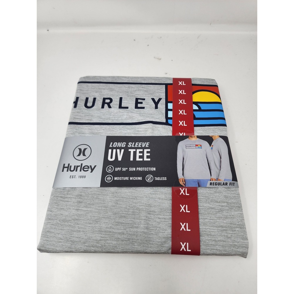 Hurley Mens Long Sleeve Graphic UPF 50 Sun Shirt Gray Polyester Blend Size XL
